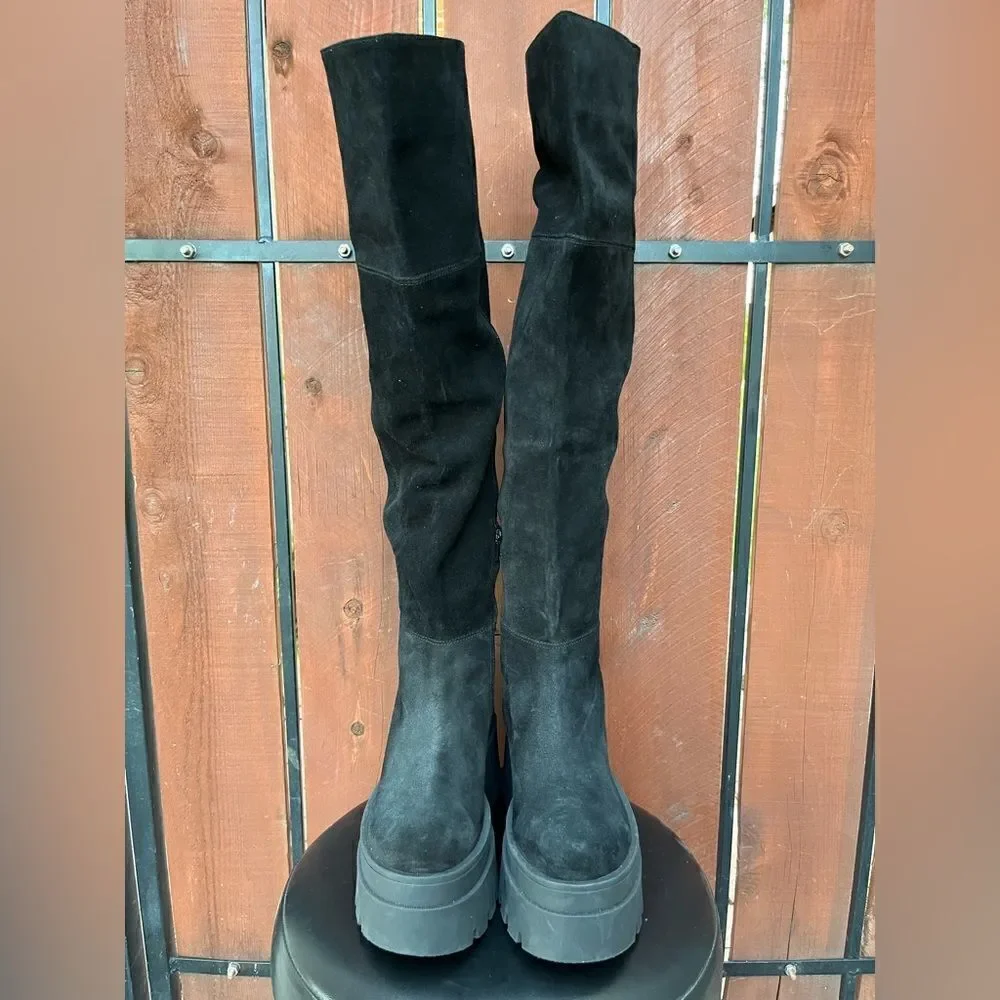Free People London Calling Wedge Over The Knee Boots / Black size 38 - Picture 3 of 10